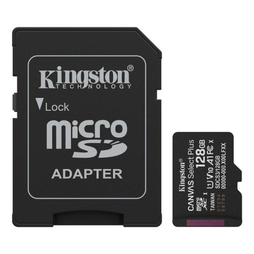 [AM6043] MEMORIA MICRO SD 128GB KINGSTON CANVAS SELECT PLUS GEN3 CLASE 10 UHS-I U1 V10 A1 150 MB/S DISPOSITIVOS ANDROID Y CAMARAS SDCS3/128GB