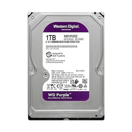 [360102055] HD INTERNO 1TB WESTERN DIGITAL PURPLE WD11PURZ 3.5 PULG SATA III 5400 RPM 64MB CACHE SURVEILLANCE MORADO