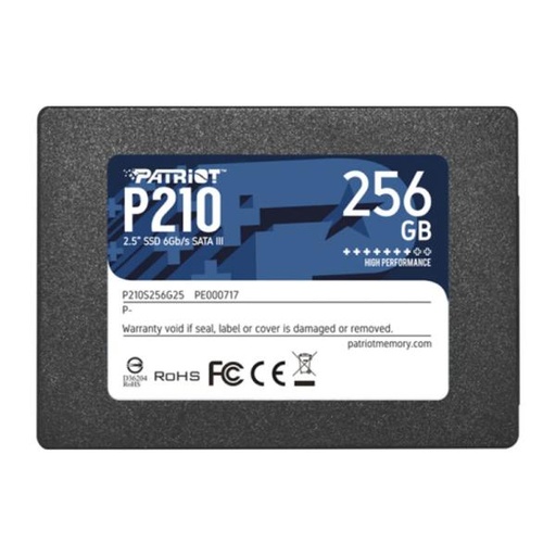 [360104032] HD INTERNO SOLIDO 256GB PATRIOT P210 2.5 PULG SATA III 500MB/S / 400MB/S P210S256G25 NEGRO