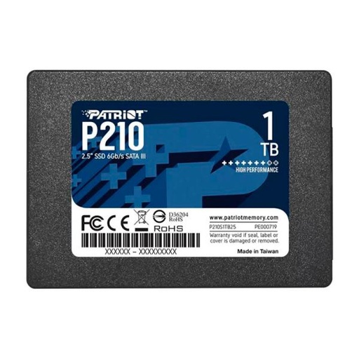 [360104033] HD INTERNO SOLIDO 1TB PATRIOT P210 2.5 PULG SATA III 520MB/S / 430MB/S P210S1TB25 NEGRO