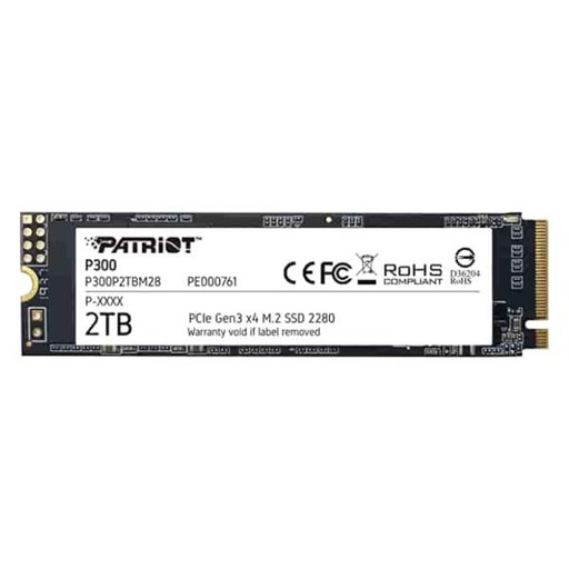 [360104071] HD INTERNO SOLIDO 2TB PATRIOT P300 M.2 2280 PCIE GEN3 X4 NVME 2100MB/S / 1650MB/S P300P2TBM28 P300 NEGRO