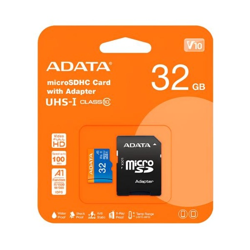 [16015] MEMORIA MICRO SDHC 32GB ADATA AUSDH32GUICL10A1-RA1 CLASE 10 100 MB/S 25 MB/S PARA TELÉFONOS INTELIGENTES ANDROID, TABLETAS, CÁMARAS DIGITALES