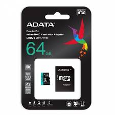 [16021] MEMORIA MICRO SDXC 64GB ADATA AUSDX64GUI3V30SA2-RA1 CLASE 10 100 MB/S 80 MB/S PARA CÁMARAS DE TABLERO, CÁMARAS DE ACCIÓN, SMARTPHONES, TABLETS Y GRABACIÓN DE VIDEO 4K