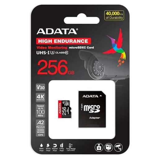 [AM6004] MEMORIA MICRO SDXC 256GB ADATA AUSDX256GUI3V30SHA2-RA1 CLASE 10 100 MB/S 85 MB/S PARA CÁMARAS DE VIGILANCIA, SISTEMAS DE SEGURIDAD Y GRABACIÓN DE VIDEO FULL HD Y 4K
