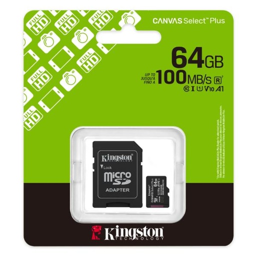 [AM6037] MEMORIA MICRO SDXC 64GB KINGSTON CLASE 10 UHS-I U1 100 MB/S PARA DISPOSITIVOS Y CAMARAS ANDROID SDCS3/64GB