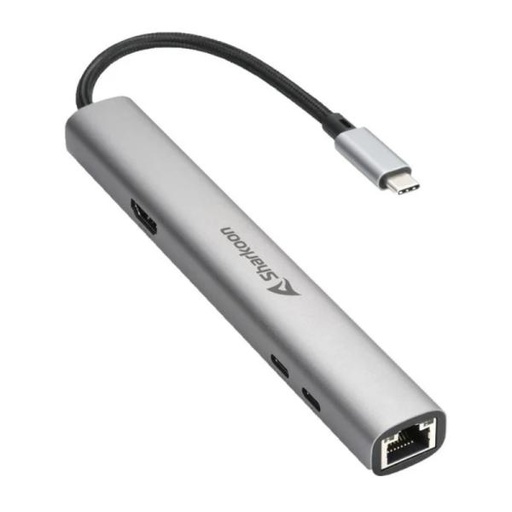[AC1005] ADAPTADOR SHARKOON OFFICEPAL COMBO USB-C A USB-A Y USB-C CONEXIÓN HDMI Y RJ45 4044951040704 PLATEADO