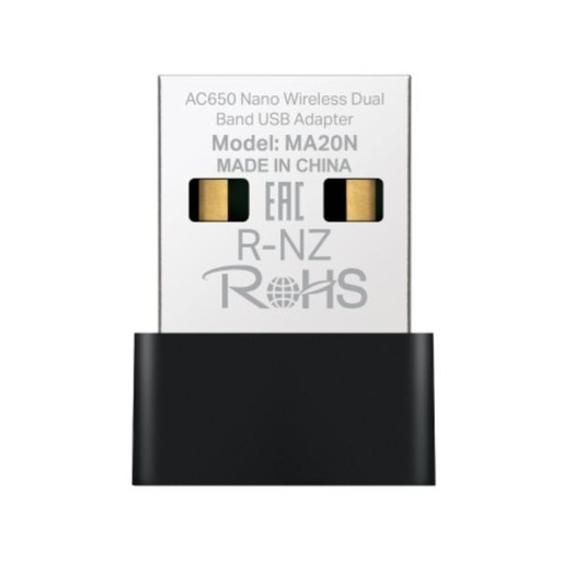 [AC1018] ADAPTADOR DE RED MERCUSYS MA20N(US) DUAL BAND USB 2.0 433 MBPS (5 GHz) + 200  MBPS (2,4 GHz)