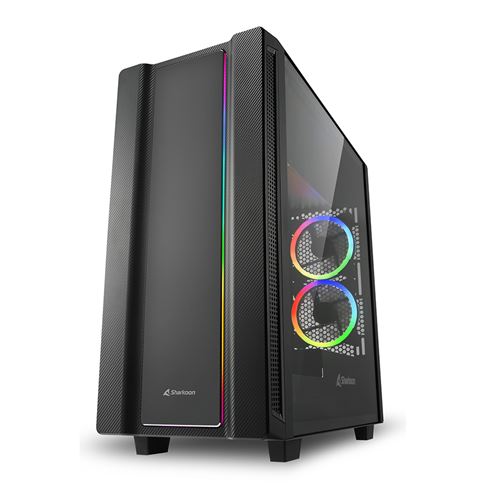 [23144] CASE GAMING RGB SHARKOON REV220 MID TOWER VENTILADORES 5 DE 120MM CON VIDRIO LATERAL Y EFECTO FIBRA DE CARBONO 4044951029761 NEGRO