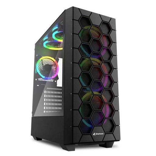 [23468] CASE GAMING RGB SHARKOON HEX MID TOWER VENTILADORES 6 DE 120MM CON VIDRIO FRONTAL Y LATERAL Y MALLA FRONTAL INTERNA 4044951037551 NEGRO