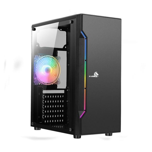 [23469] CASE GAMING  X-LION NE-386 E010-159TEMPERED  GLASS SIDE PANEL BLACK USB 2.0*2 + USB 3.0*1+HD AUDIO+RGB STRIP