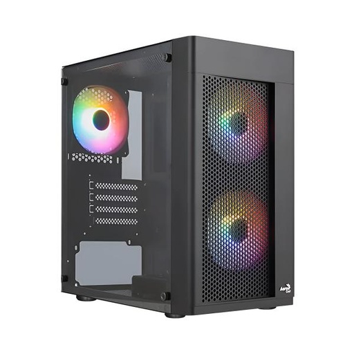 [23589] CASE GAMING RGB AEROCOOL HEXFORM G-BK-V2 MINI TOWER VENTILADORES 3 DE 120MM CON VIDRIO LATERAL Y MALLA FRONTAL ACCS-PV39033.11 NEGRO