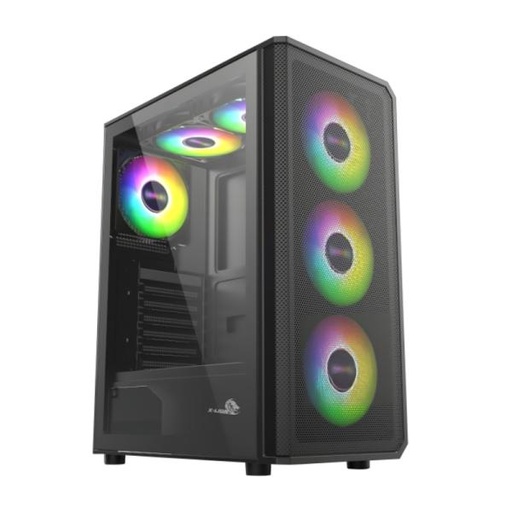 [CP3019] CASE GAMING X-LION KJ-375 E010-165 PANEL LATERAL DE VIDRIO TEMPERADO + PANEL FRONTAL METALICO + 3X ABANICOS FRONTALES ARGB NEGRO